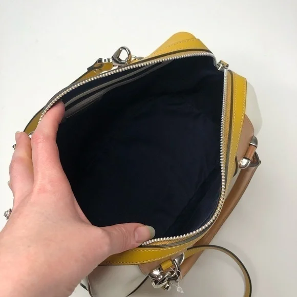 NEW Claudia Firenze Italian Color-block Leather Mustard Satchel Crossbody Purse - Picture 7 of 14